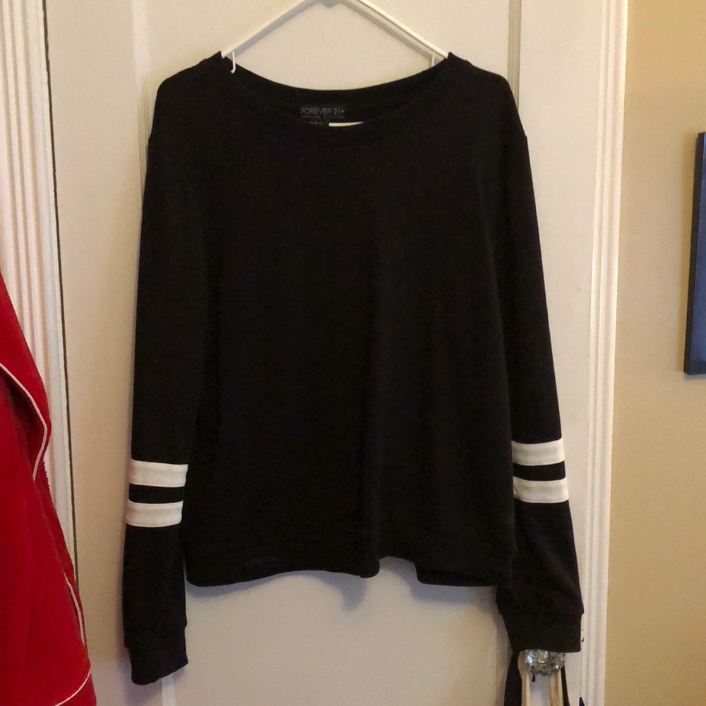 Black sweater with white ringer sleeves